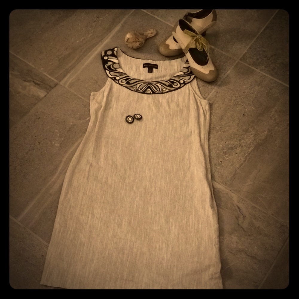 BOGO Tan linen dress w embroidered collar